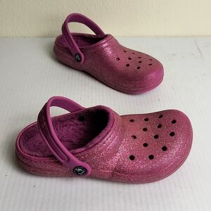 CROCS Junior Glitter Classic Lined Pink Mule & Clog Junior Size 3